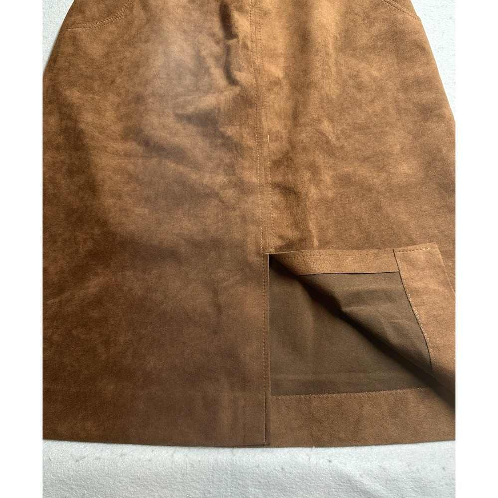 70s Brown Suede Leather Midi Skirt Lined Pockets Slit Western Boho Sz Medium VTG - Picture 6 of 9